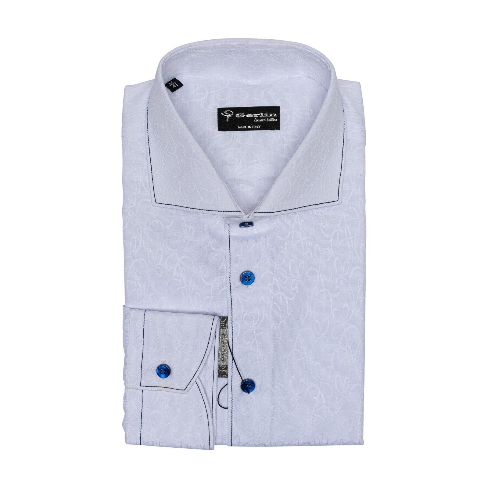 690$ LUXURY GERLIN Shirt White ALUMO JACQUARD Cotton 16 - 41 4AP BIJAN