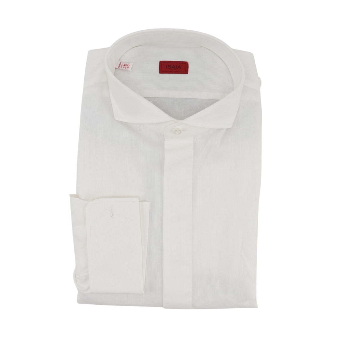 750$ ISAIA "Mix" Dress Shirt  French Cuffs Hand-Sewn White Oxford Cotton 18 - 45