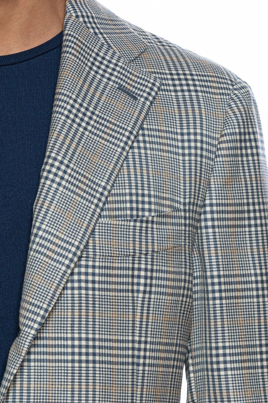 $2450 BELVEST Blue Cashmere Silk Prince of Wales Jacket Blazer 40 US / 50 EU  7R