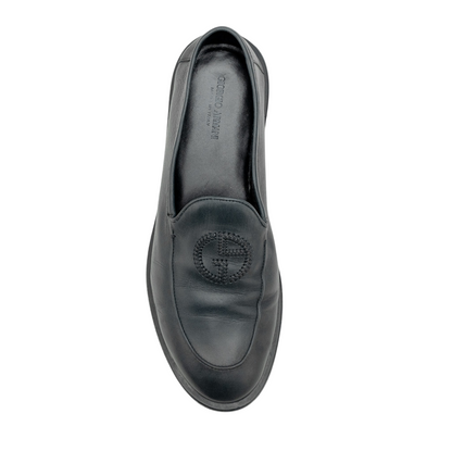 900$ GIORGIO ARMANI Shoes Loafers Logo Blue Navy Leather 8 UK / 9 US / 42 IT