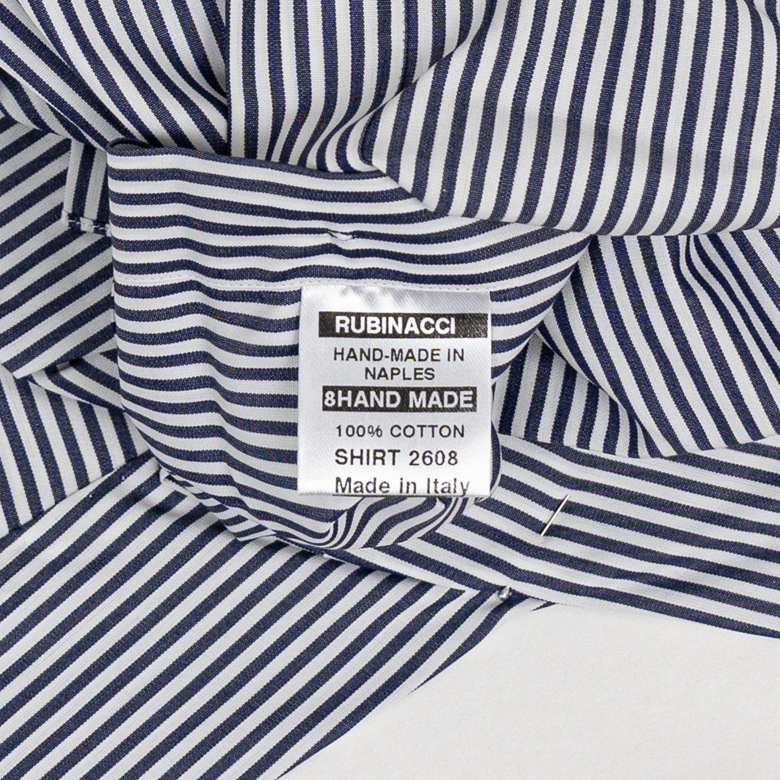 670$ RUBINACCI NAPOLI Striped White / Blue Hand-Sewn Dress Shirt Cotton   7V
