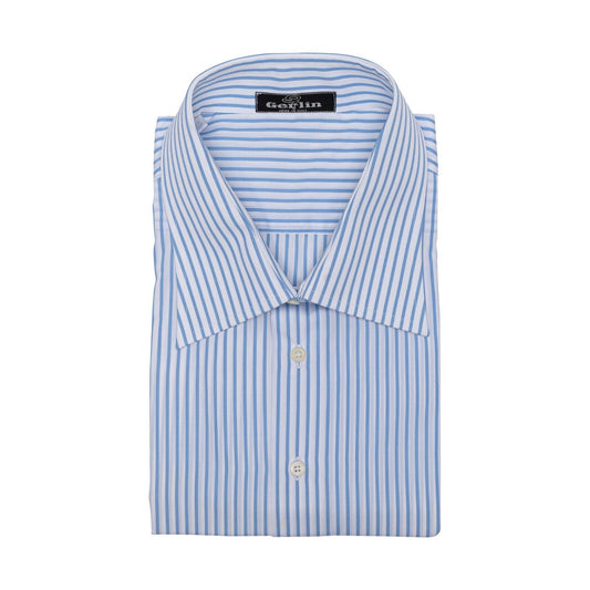 690$ ITALIAN LUXURY GERLIN Shirt Striped Blue Cotton 17.75 - 45 4R BIJAN