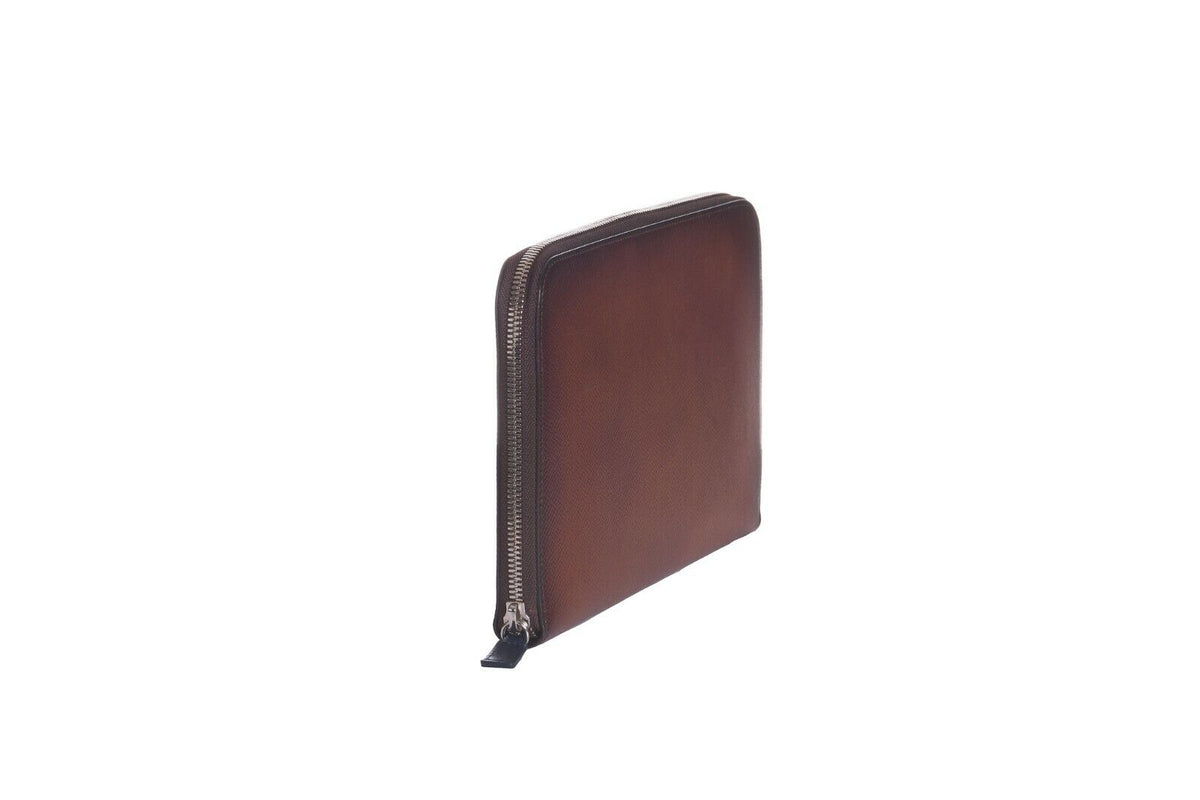 ARALDI MILANO 1930 Brown TAMPONATO Leather Clutch Bag Travel Wallet Handbag 