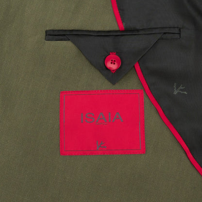 $8395 ISAIA "Domenico" Green Double Breasted Suit 100% Linen 40 US / 50 EU  7C