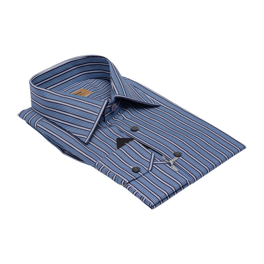 690$ LUXURY GERLIN Shirt Striped Blue Popeline Cotton 16 - 41 1S ZILLI