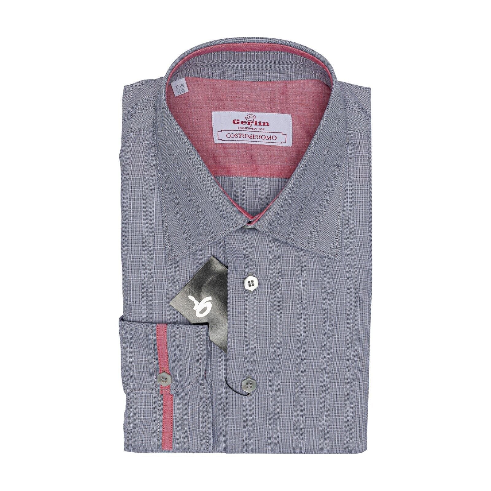 690$ LUXURY GERLIN Shirt Grey VESUVIO Fine Cotton 2B ZILLI