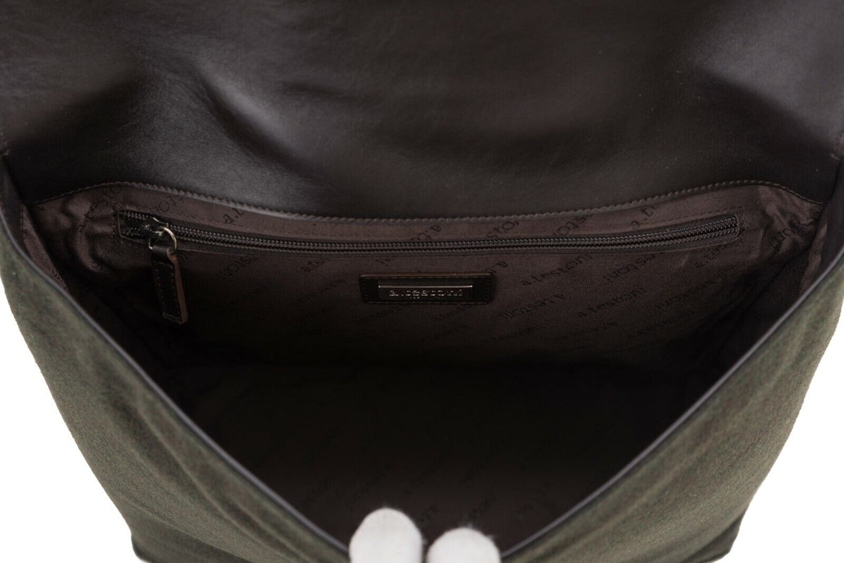 $820 Testoni Bologna Messenger Bag Backpack Loden Wool + Tosco Calf 