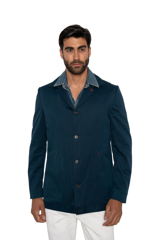 $3200 ISAIA NAPOLI  Coach Jacket Coat Blue 100% Cotton 38 US / 48 EU Regular