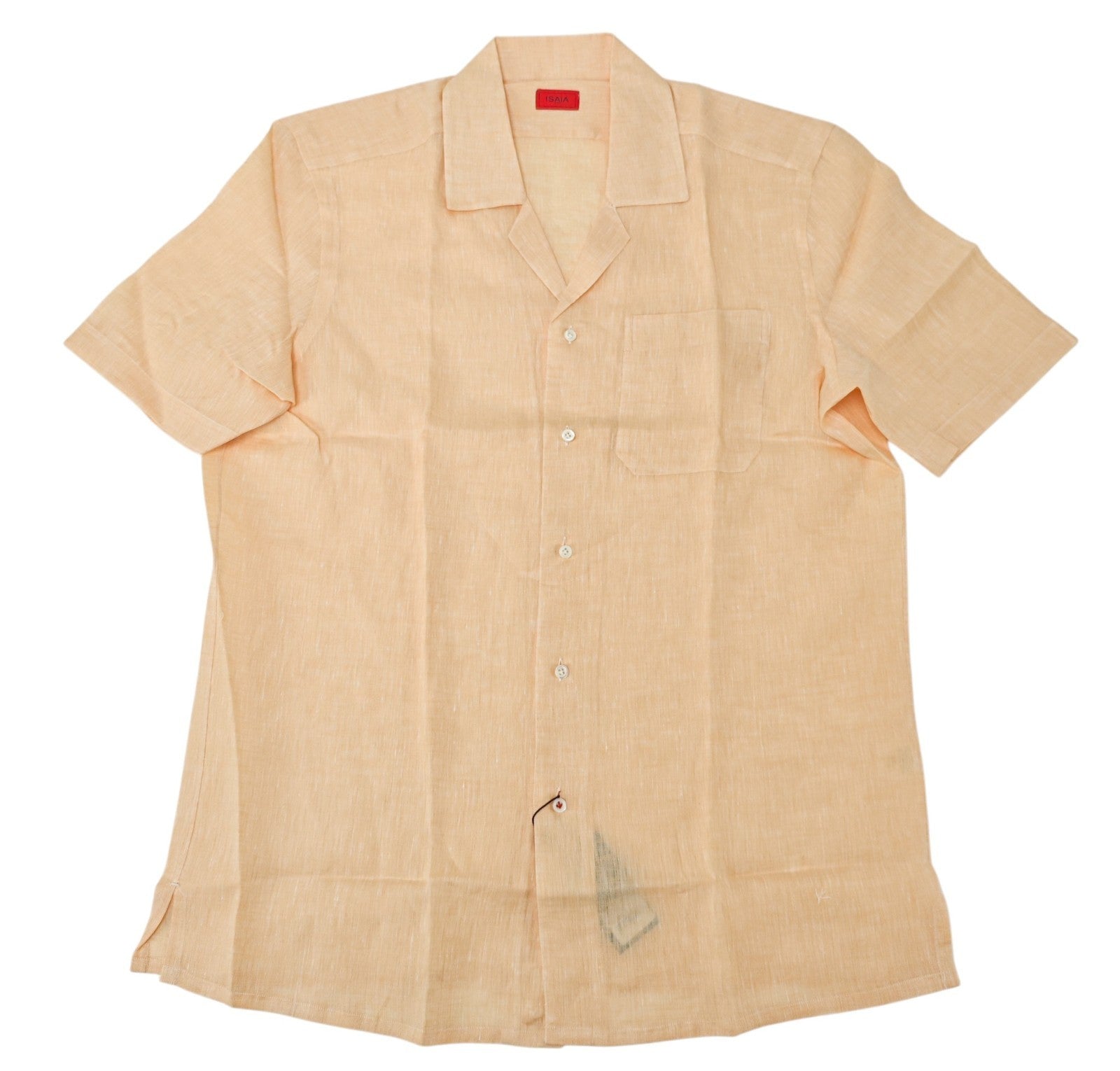 820$ ISAIA NAPOLI Peach Casual Shirt Camp Collar Short Sleeve 100% Linen