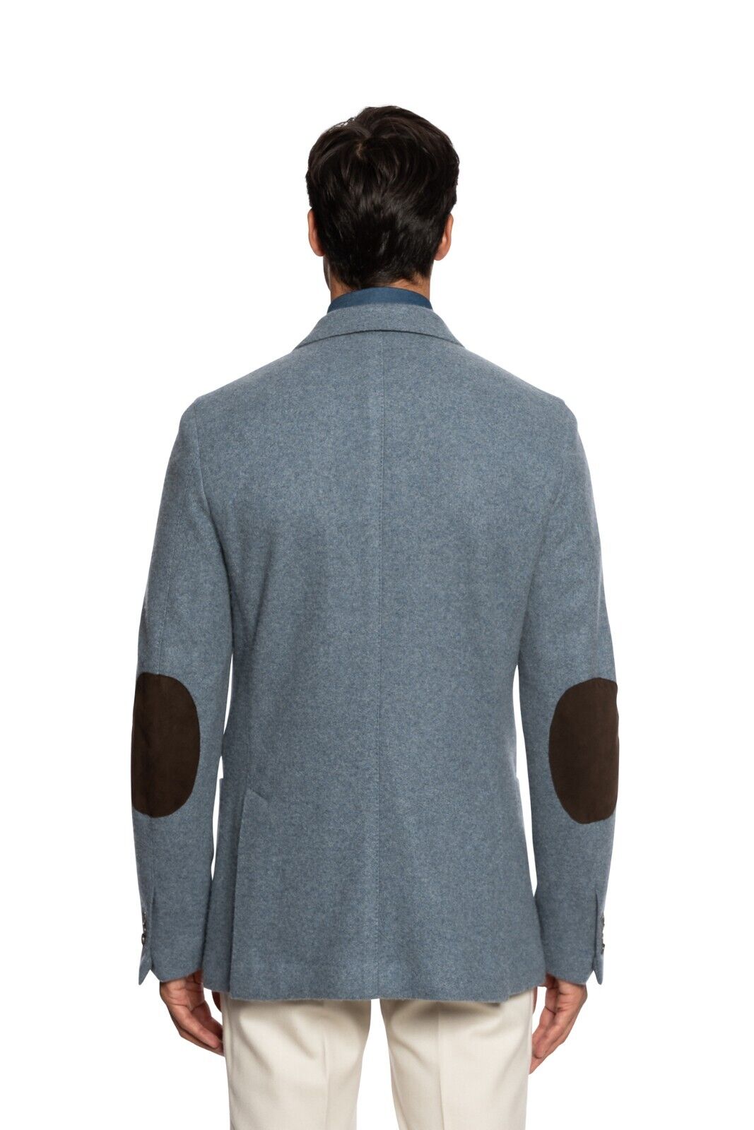 $2800 FEDELI CASHMERE Blue Blazer Jacket 100% Cashmere + Leather 40 US / 50 EU
