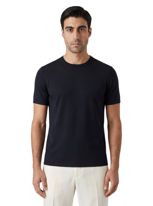 1400$ GIORGIO ARMANI Blue Midnight T-Shirt Interlock 100% Cashmere 40 US 50 IT