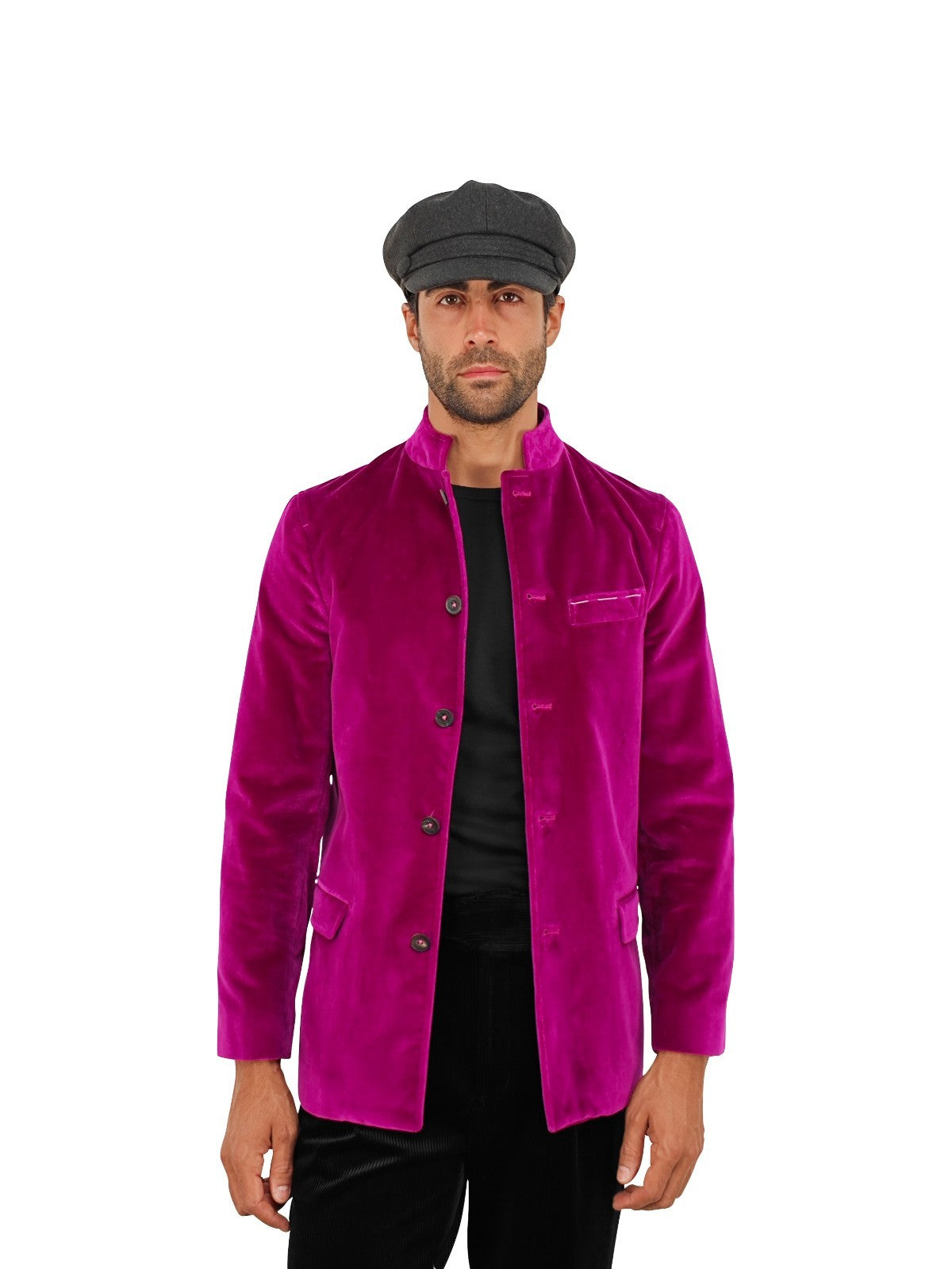 $1960 RUBINACCI NAPOLI "Vienna" Purple 5 Buttons Guru Jacket Velvet Cotton