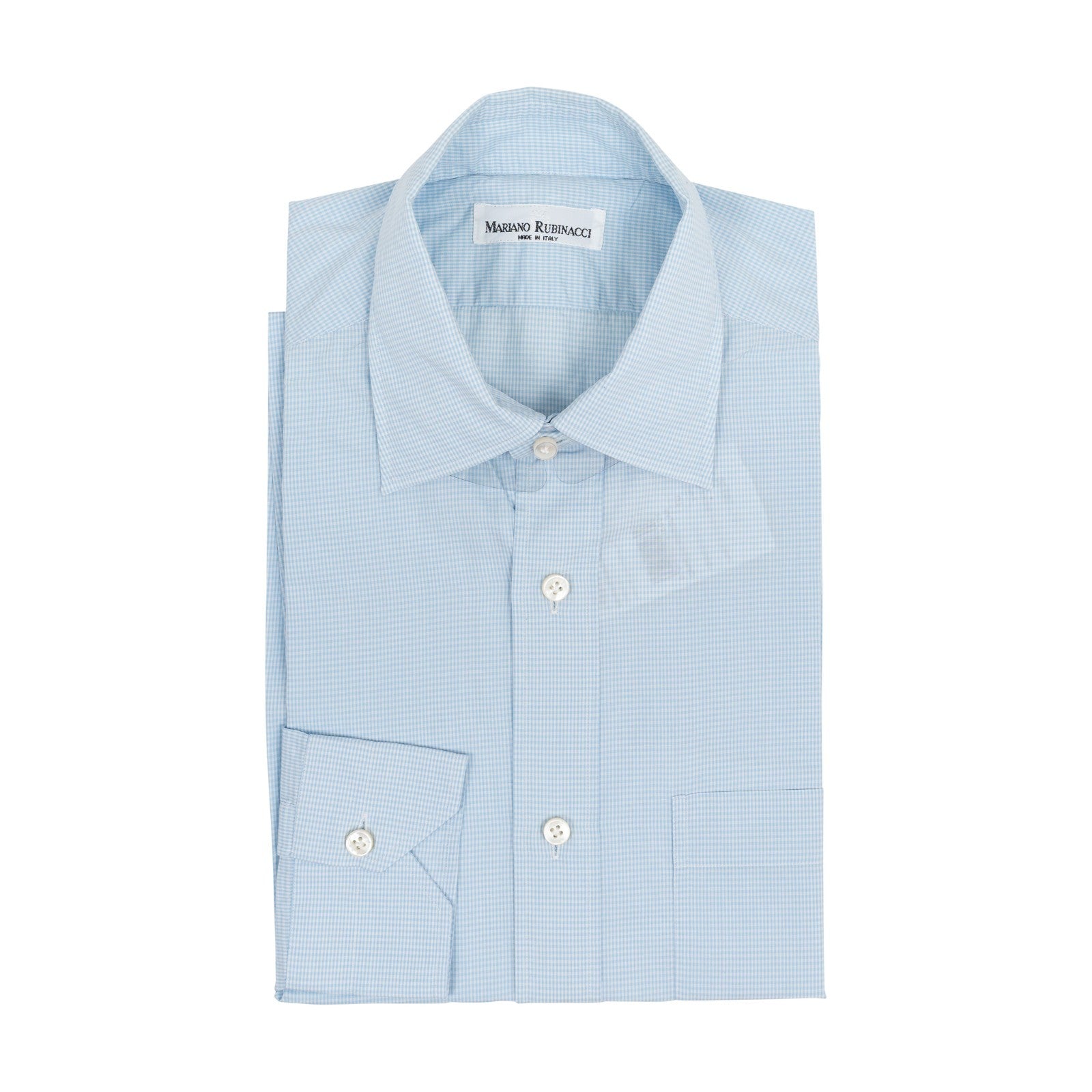 520$ RUBINACCI NAPOLI Blue Hand-Sewn Checks Pocket Shirt Cotton Classic Fit   2N