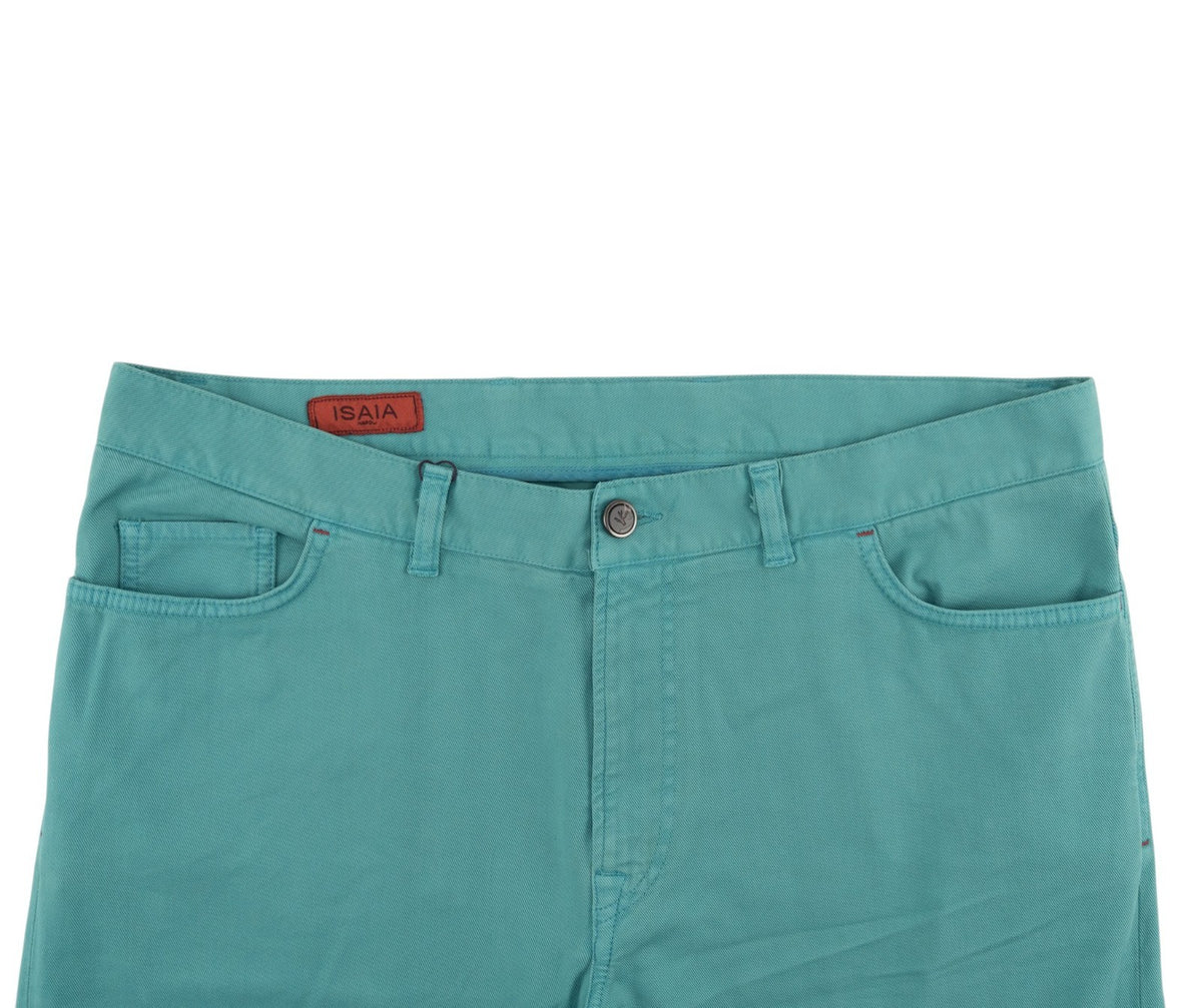 690$ ISAIA NAPOLI Turquoise 5 Pockets Pant Denim Cotton 46 US / 56 EU