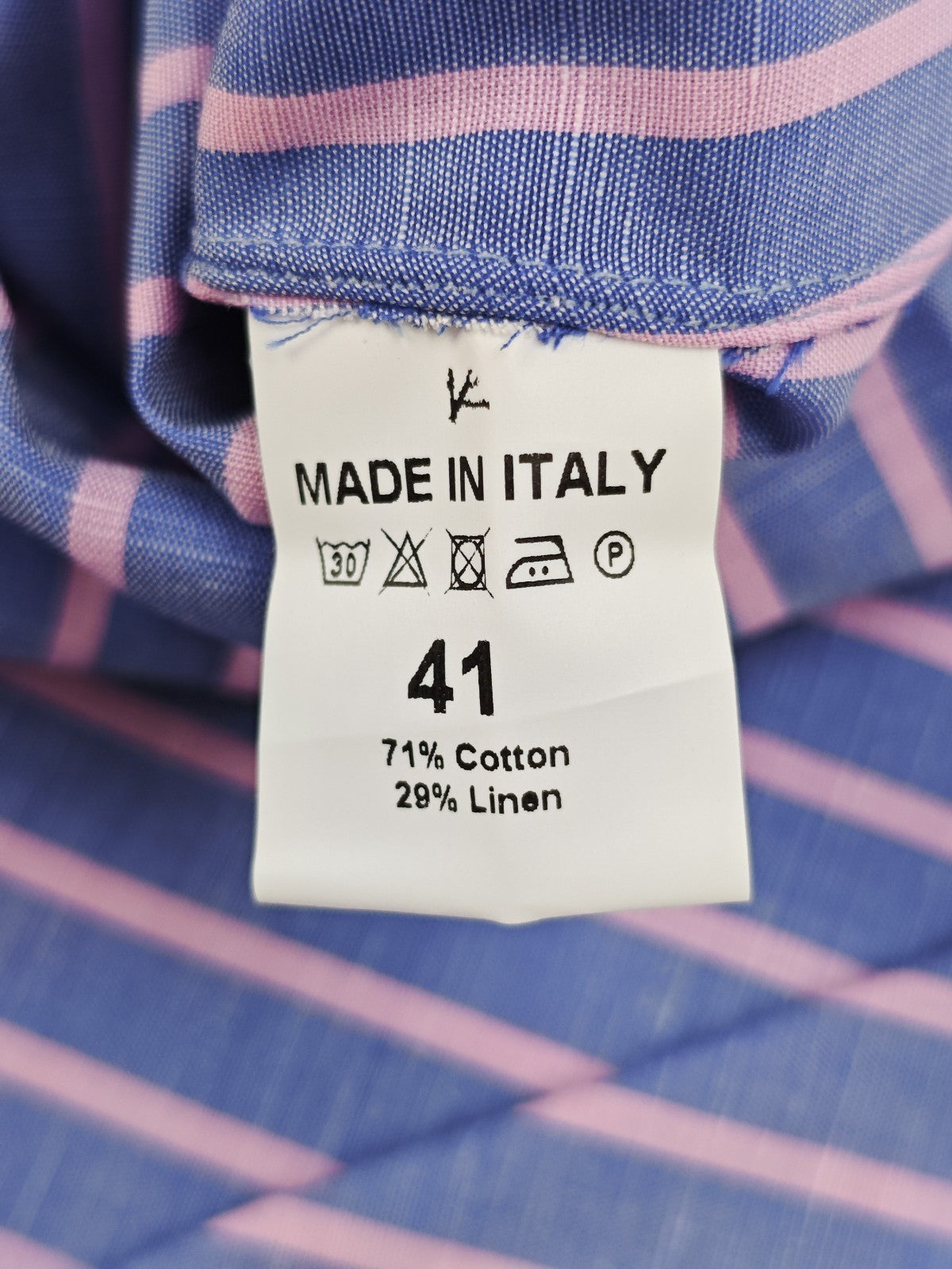 760$ ISAIA NAPOLI "Mix" Dress Shirt Blue Striped Cotton - Linen 16 - 41