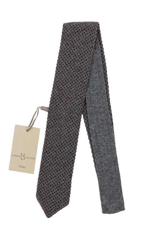 $220 UMBERTO BILANCIONI Gray Trunk Knit Tie 100% Cashmere Dots Made in Italy