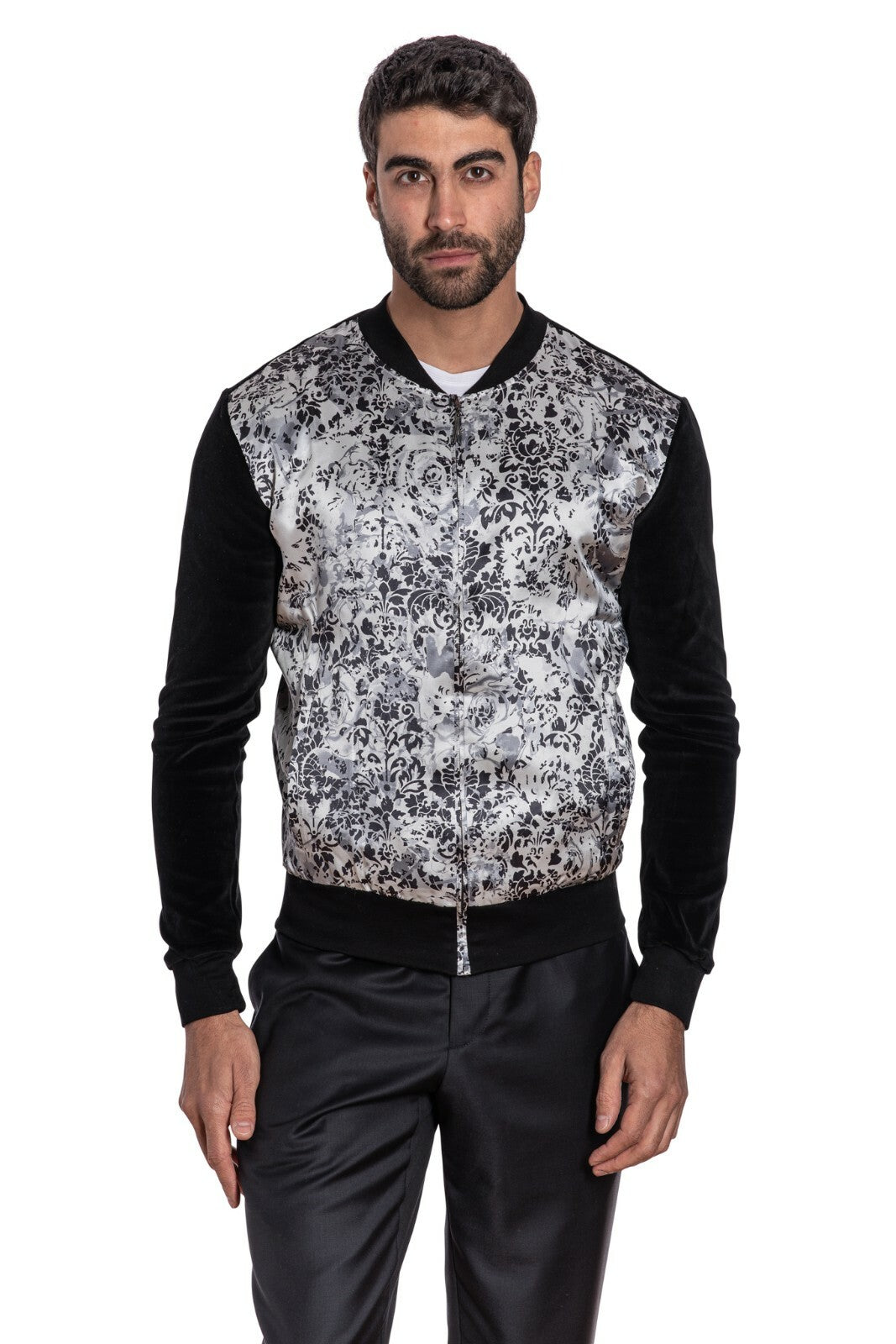 2250$ GERLIN Jacket Bomber Abstract 100% Silk + Velvet Size M  BIJAN