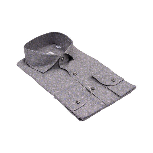 1400$ LUXURY MAROL BOLOGNA Geometric Shirt Gray 100% COMO SILK Satin  15.75 - 40