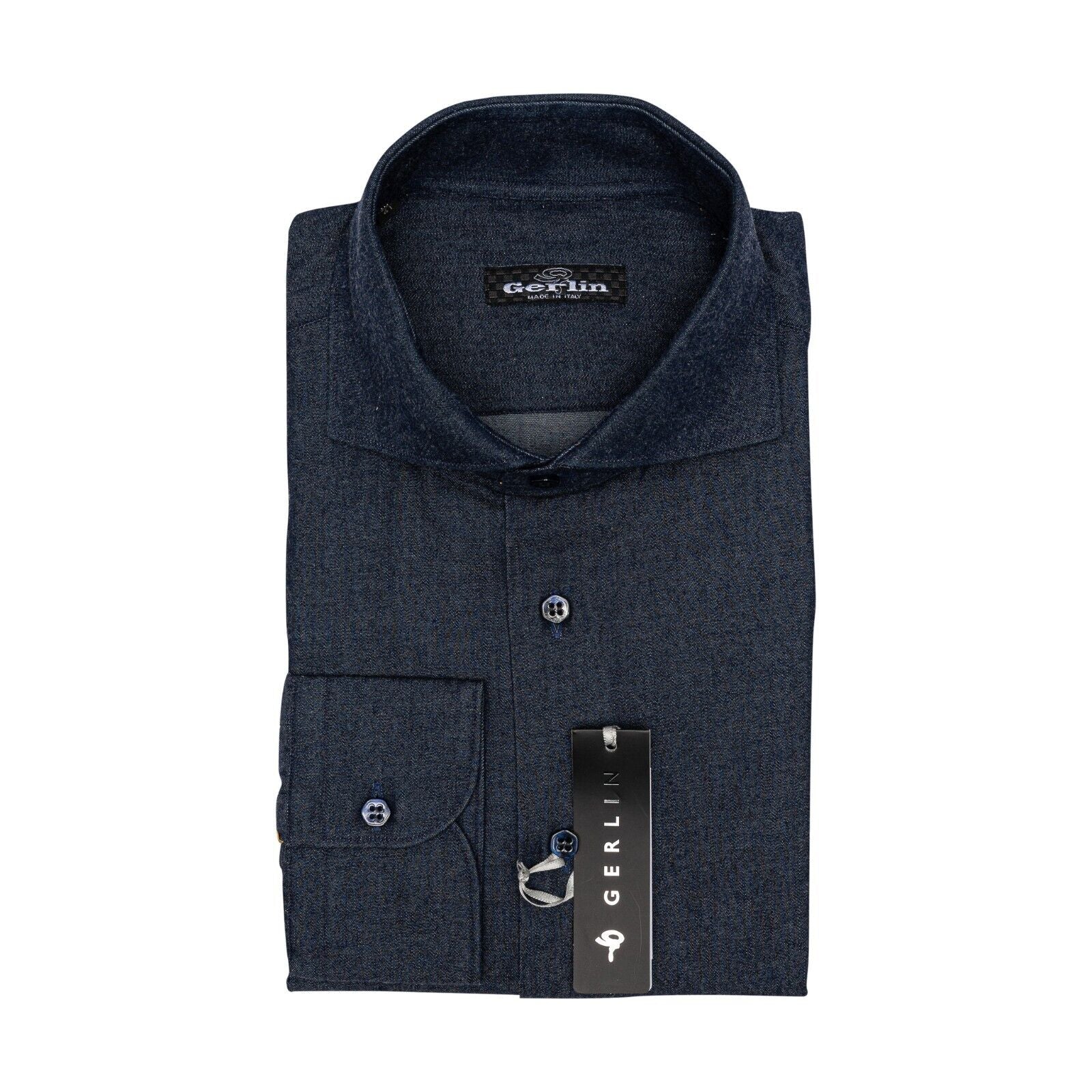 750$ LUXURY GERLIN Shirt TELA GENOVA Denim Cotton 16 - 41 5U BIJAN