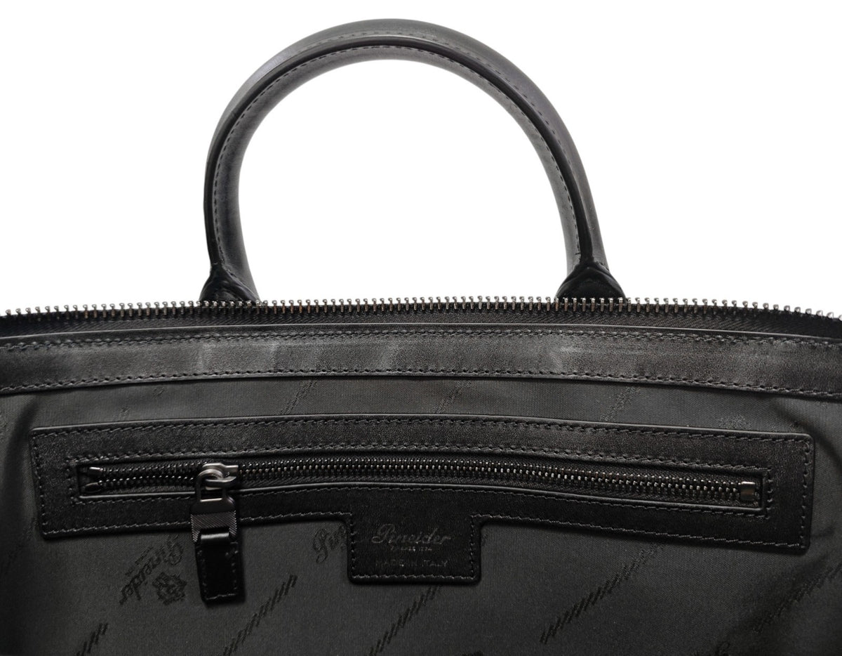 1480$ PINEIDER FIRENZE 1774 Black Nylon & Calf Slim Briefcase Bag Document Case