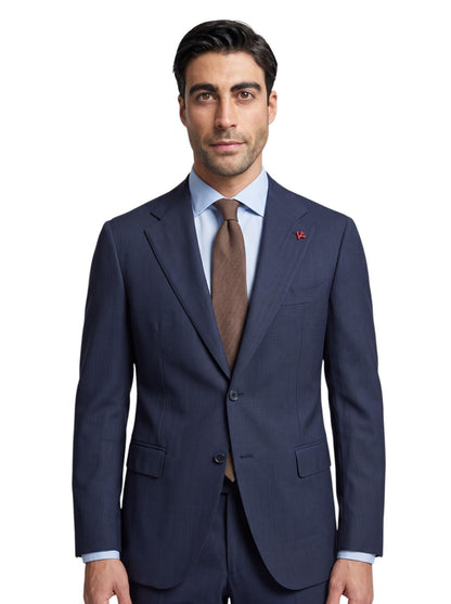 $6950 ISAIA "Amalfi" Blue Hand-Sewn Suit Fine Wool Textured 44 US / 54 EU 9R