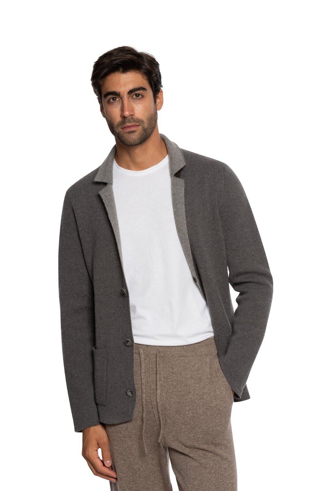 $1800 FEDELI CASHMERE Cardigan Jacket Knit 100% Cashmere + Leather 40 US / 50 EU