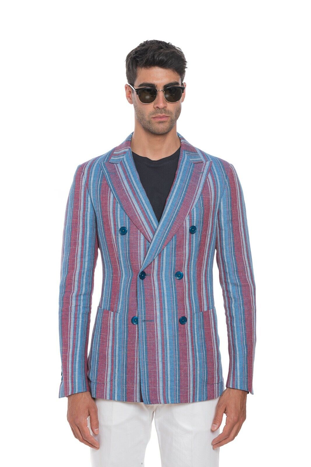 2080$ BELVEST Double Breasted Jacket Striped Linen 40 US / 50 EU Super Slim Fit