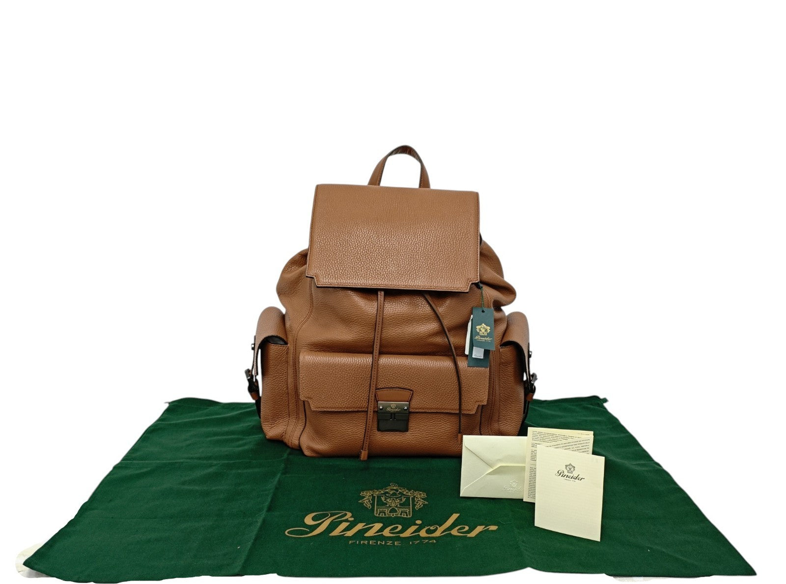 1980$ PINEIDER FIRENZE Brown Grain Calf Multiple Backpack Travel Weekender