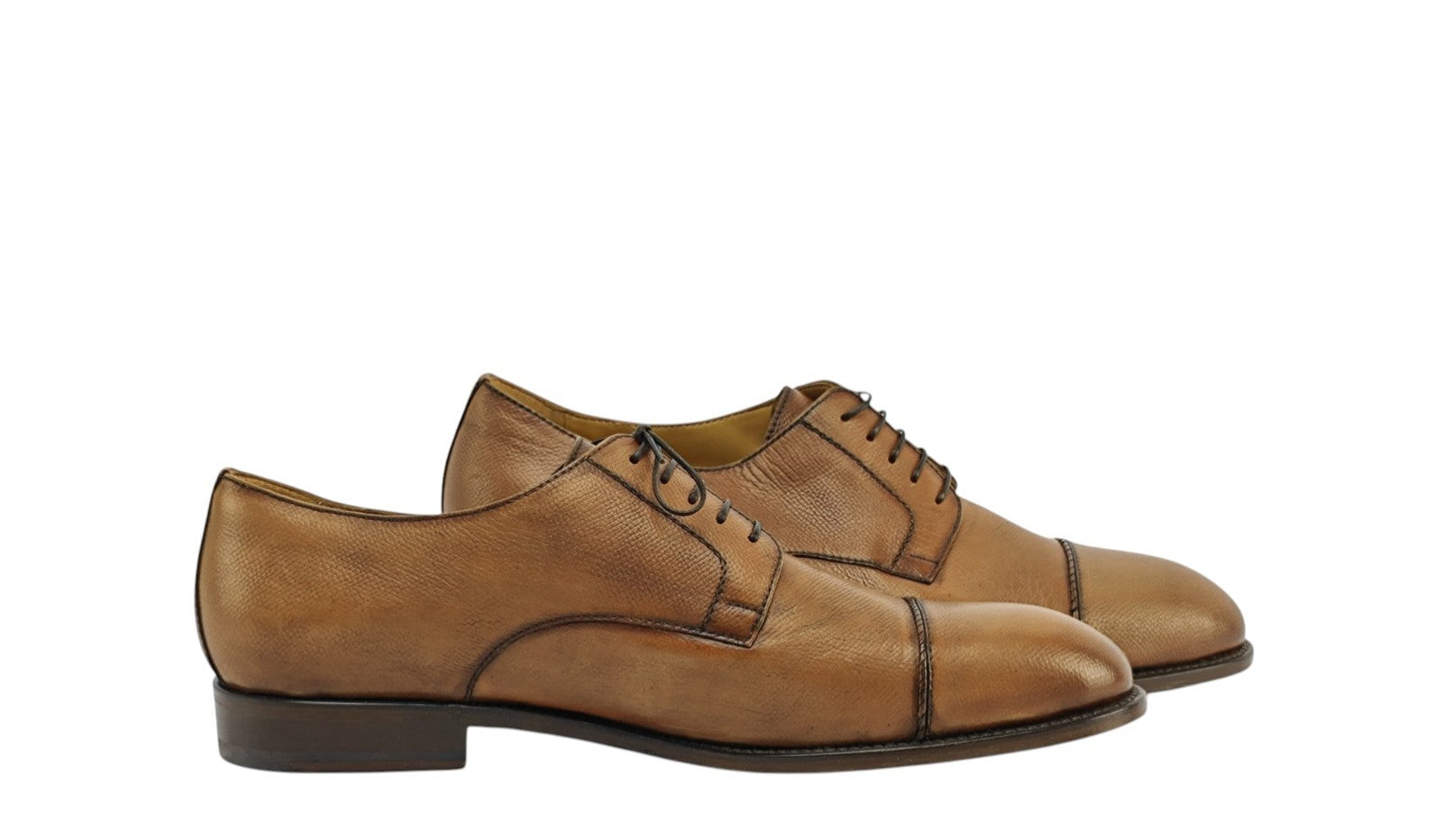 1200$ TESTONI "Iseo" Derby Shoes Antique Caviar Calf Cinnamon 8 UK  9 US  42 IT