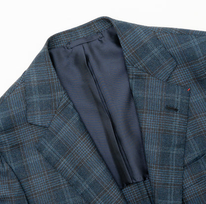 Sartoria DALCUORE NAPOLI Total Hand-Sewn Jacket Sport Coat Wool Blue Glen Plaid