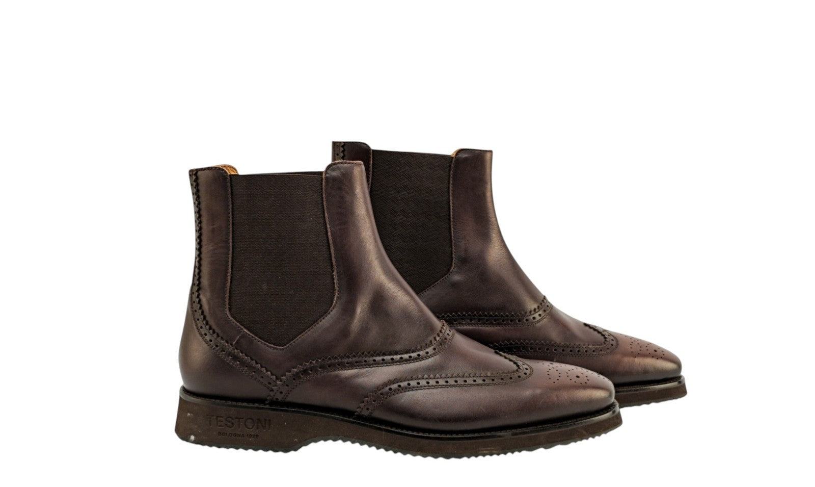 1400$ TESTONI Cigar Chelsea Boot Brogue Antique Calf  8 UK / 9 US / 42 IT