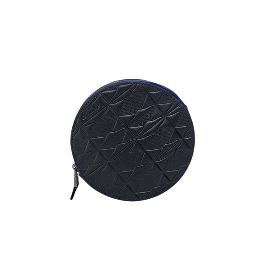 210$ PINEIDER FIRENZE 1774 Mini Crossbody Round Coin Case Embossed Calf Blue