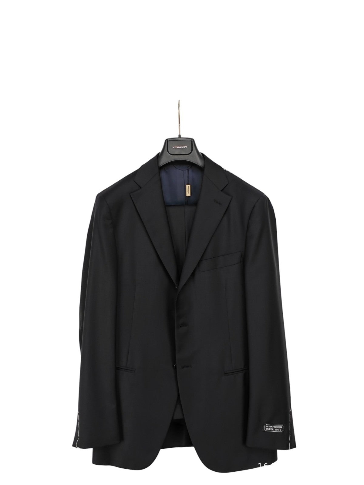 $1800 BURBERRY LONDON Black Solid Suit Fine Wool 130's  38 US / 48 EU 7R