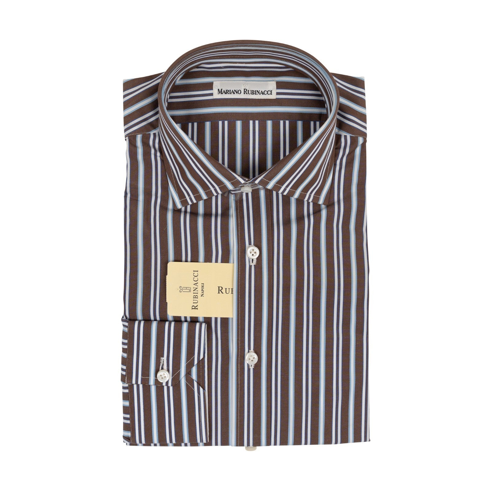 520$ RUBINACCI NAPOLI Brown Hand-Sewn Striped Shirt Cotton Classic Fit   2W