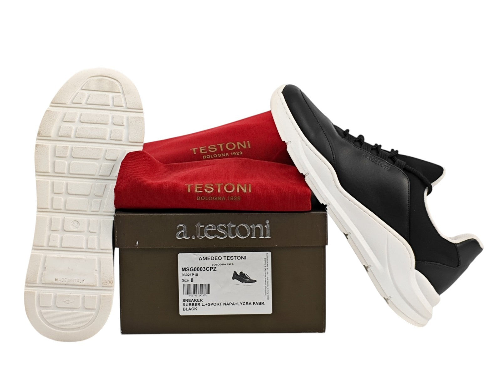 750$ TESTONI Black Sport Sneaker Shoes Calf + Lycra 8 UK  / 9 US / 42 IT