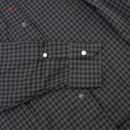 850$ ISAIA "Western" Casual Shirt Pockets Gray Checks Fine Cotton 15.5 - 39