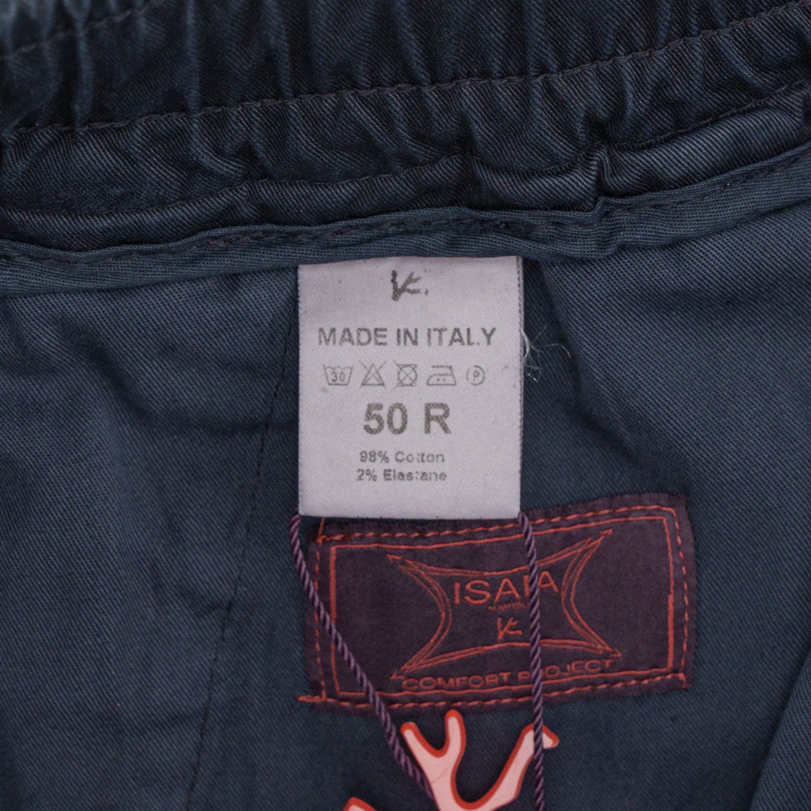 1050$ ISAIA NAPOLI Dark Blue Drawstring Pant Cotton Tapered Fit 34 US / 50 IT