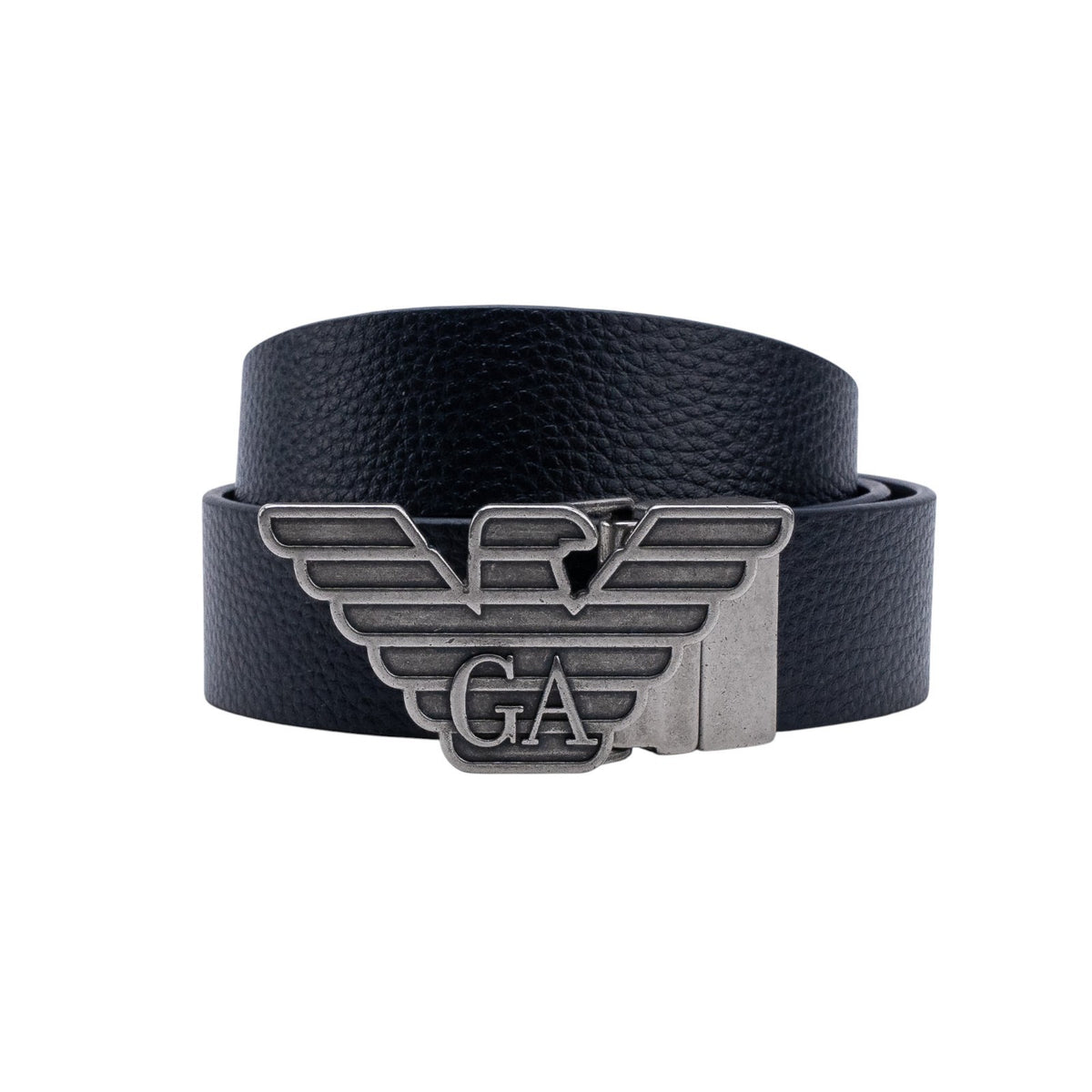 $520 GIORGIO ARMANI Belt Eagle GA Buckle Blue Leather Reversible Size 110