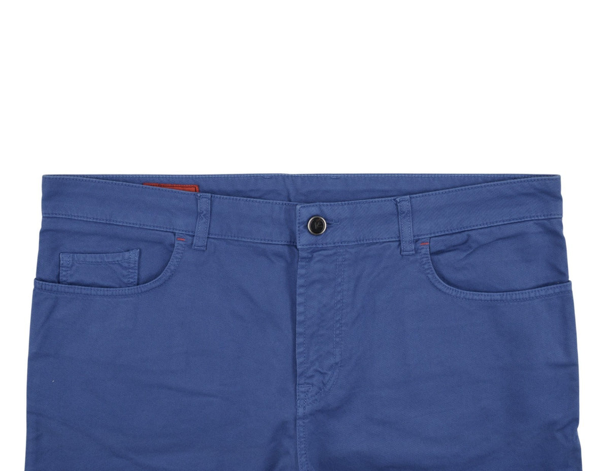 690$ ISAIA NAPOLI Royal Blue Denim 5 Pockets Pant Cotton - Made in Italy