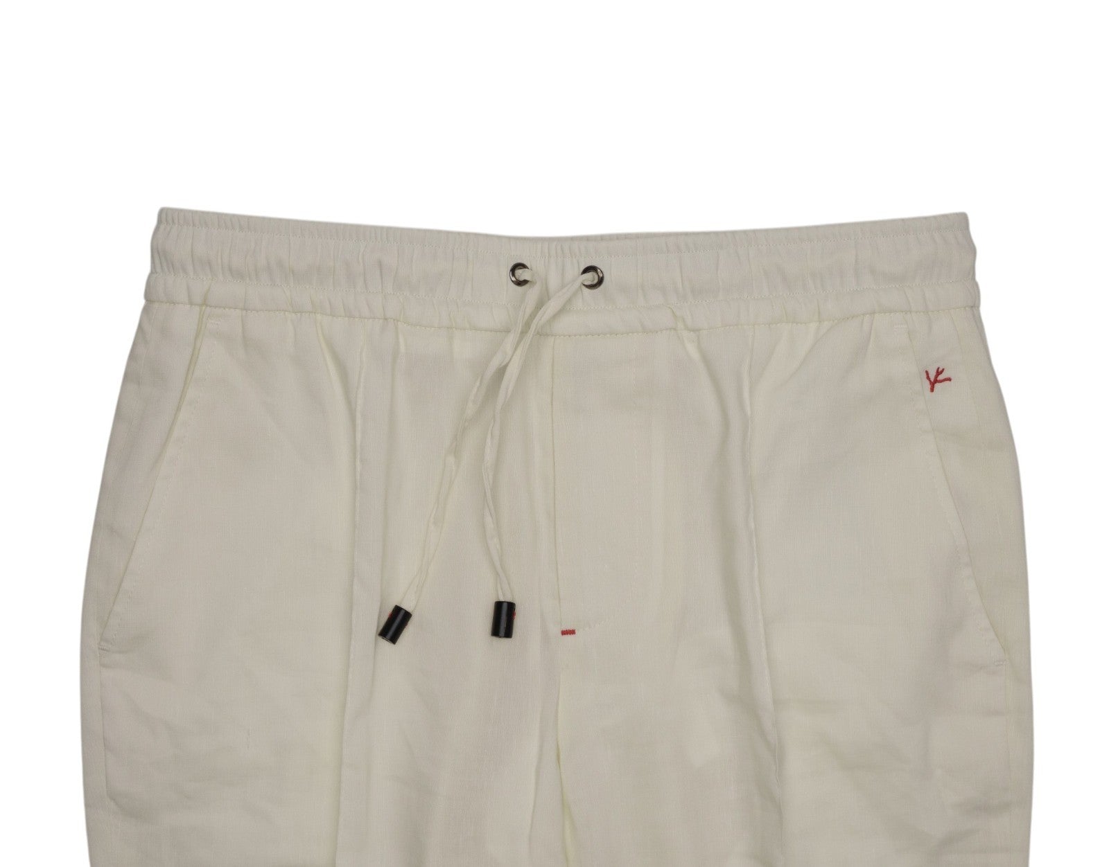 1150$ ISAIA NAPOLI "Comfort" Ivory Drawstring Pant Wool Linen 34 US / 50 IT
