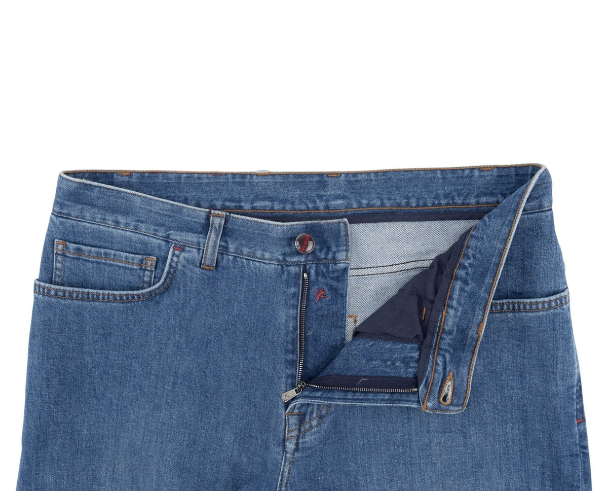 715$ ISAIA NAPOLI Blue Denim Jeans 5 Pocket Pant Cotton Regular Fit