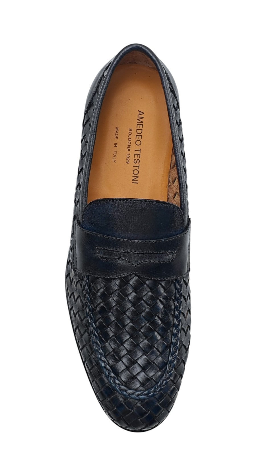 1250$ TESTONI "Tivoli" Blue Unlined Loafer Shoes Woven Calf 8 UK / 9 US / 42 IT