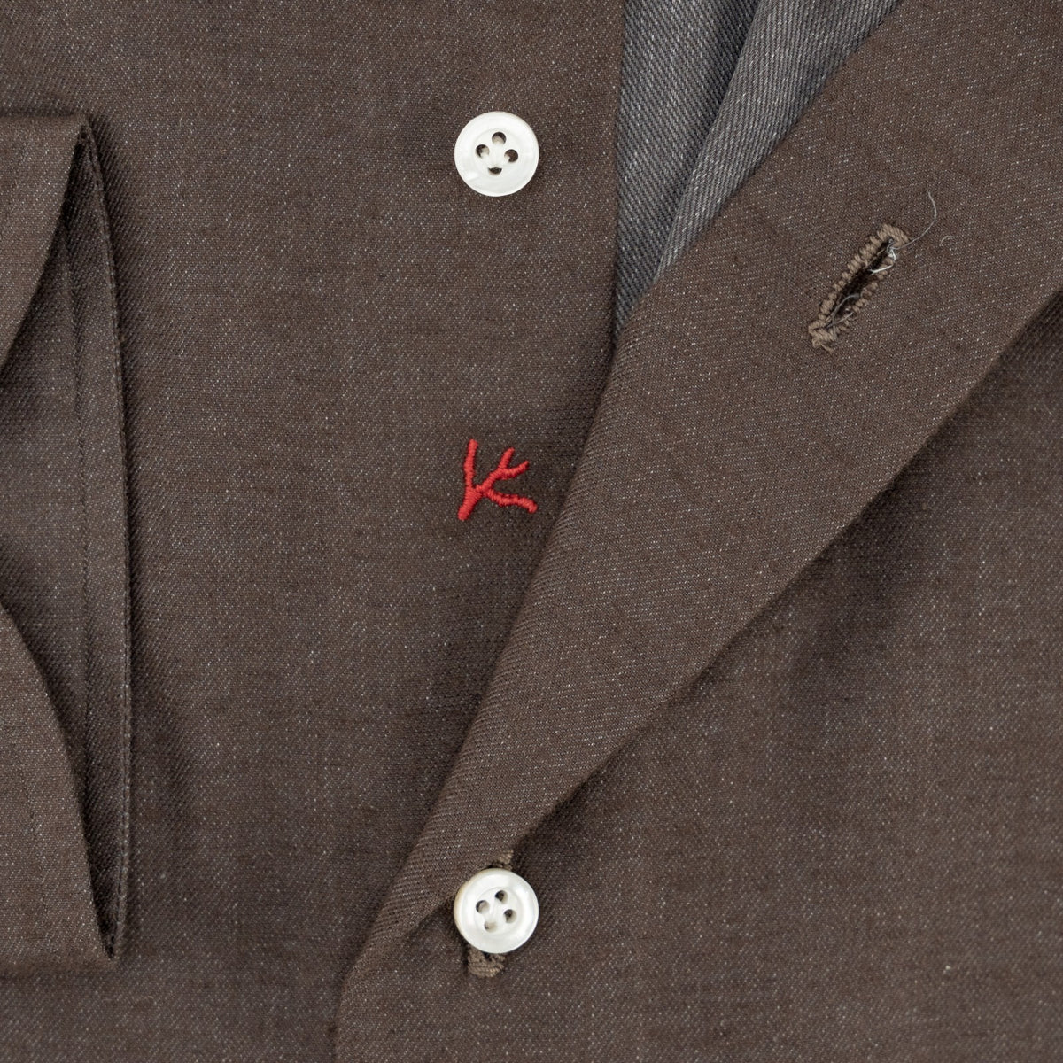 825$ ISAIA NAPOLI "Mix" Hand-Sewn Dress Shirt Brown Cotton / Cashmere 15 - 38
