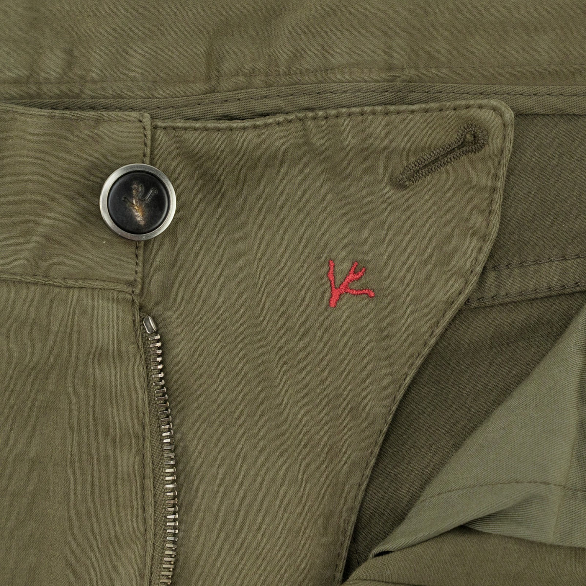 850$ ISAIA NAPOLI Green Army Chino Pant Cashmere Cotton Regular Fit 32 US  48 EU