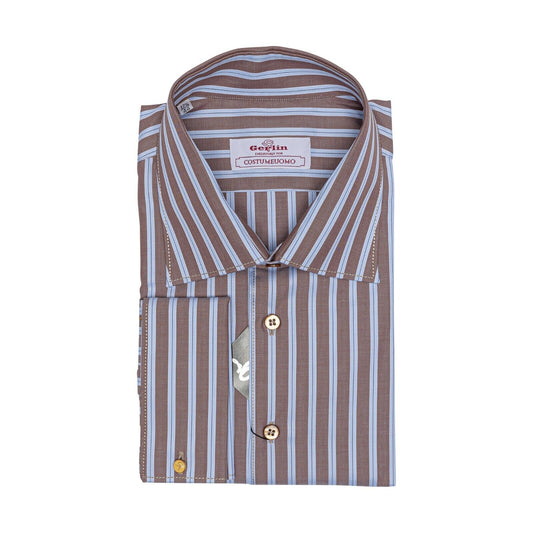 690$ ITALIAN LUXURY GERLIN Shirt Striped Brown Cotton 2C ZILLI