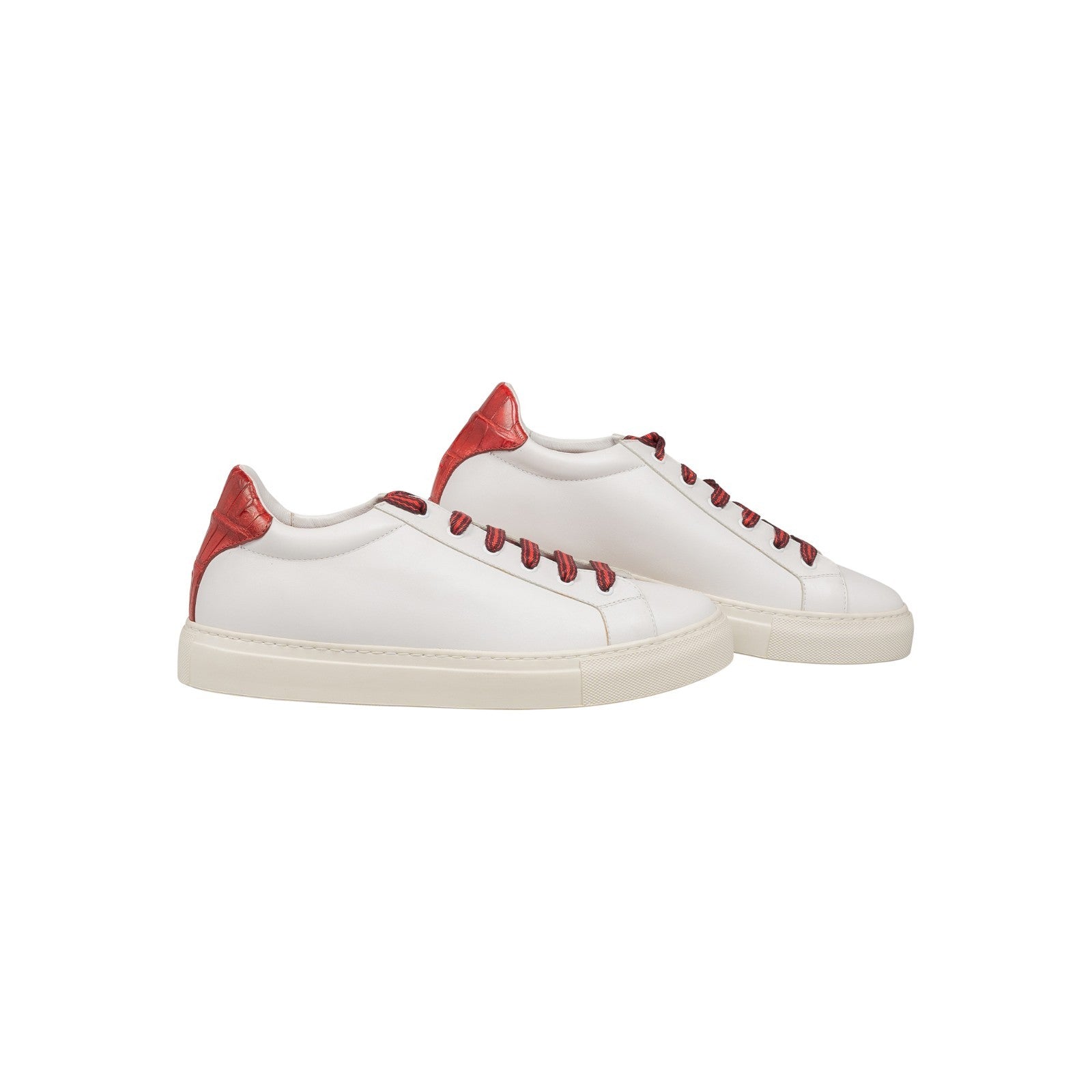 2800$ ISAIA NAPOLI White Leather Sneakers Shoes Red Crocodile Details 7 UK  8 US