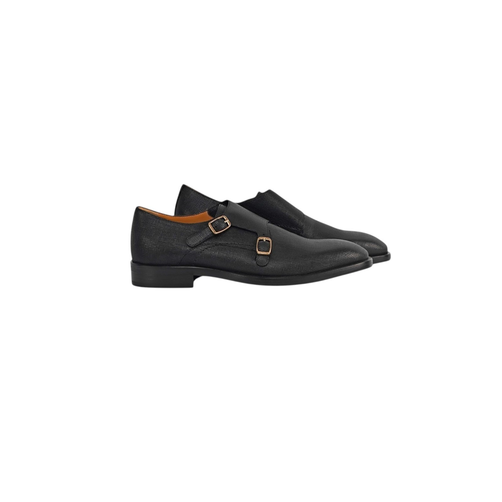 1250$ TESTONI Black Double Monk Shoes Saffiano Soft Calf 8 UK / 9 US / 42 IT
