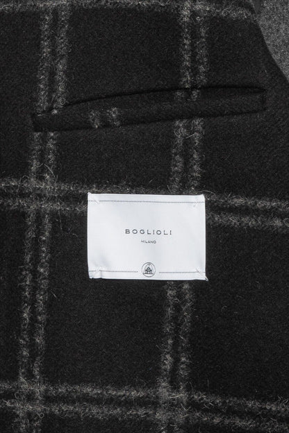 $1600 BOGLIOLI Single Braested Black Coat K.Jacket Flannel Wool 38 US / 48 EU