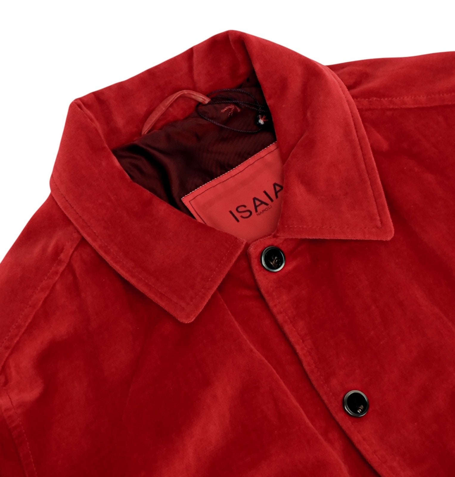 $3250 ISAIA NAPOLI "Varsity" Bomber Jacket Red Brushed Velvet Cotton - Linen