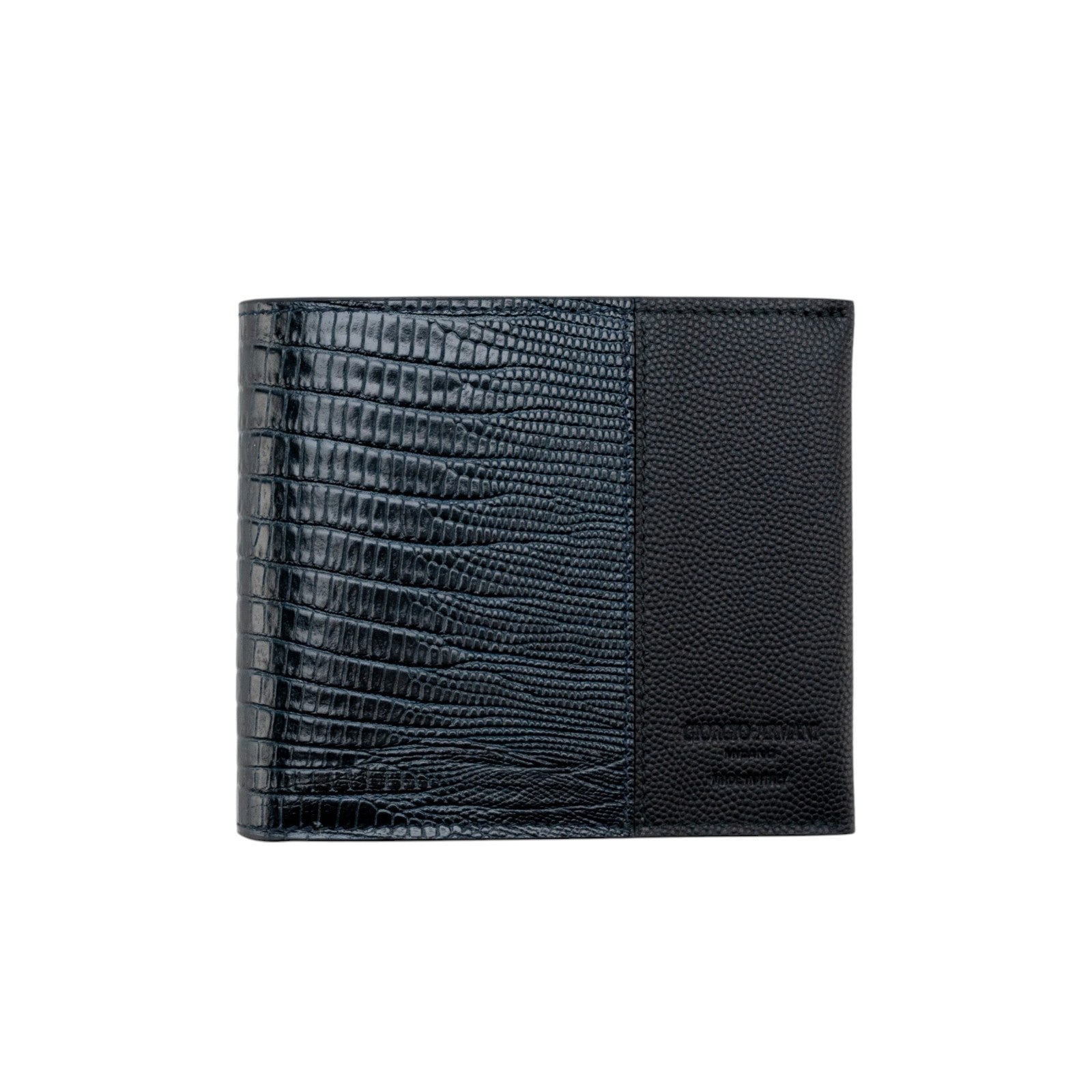 510$ GIORGIO ARMANI Wallet Bifold Lizard Print Saffiano Leather Blue Navy Black